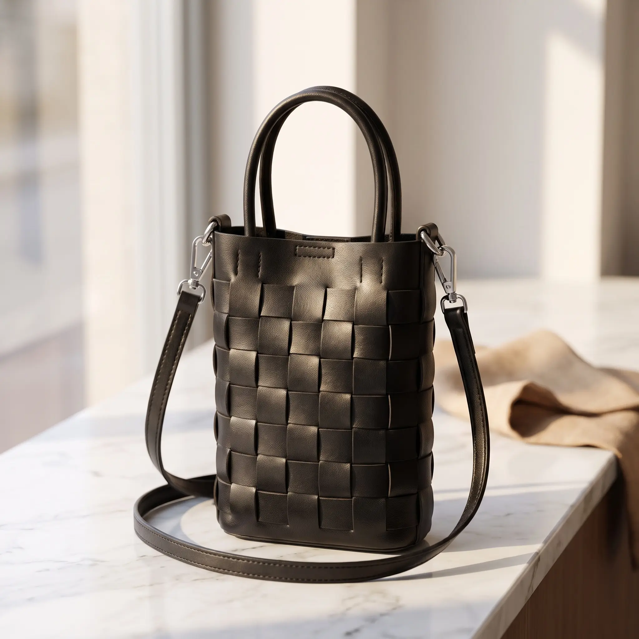 Everyday Essential Crossbody Bag For Women Urban Minimalist Woven Mini Square Bag Small Shoulder Bag PU Leather Trendy Stitching Flap Closure Spring 2024 Off White Khaki Coffee Green Pink Black