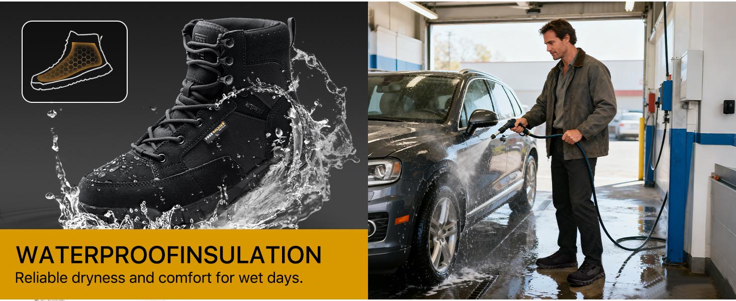 FREE SOLDIER Men's Durable Work Boots 6 Inches Lightweight Waterproof Hiking Boots Suede Leather Tactical Boots