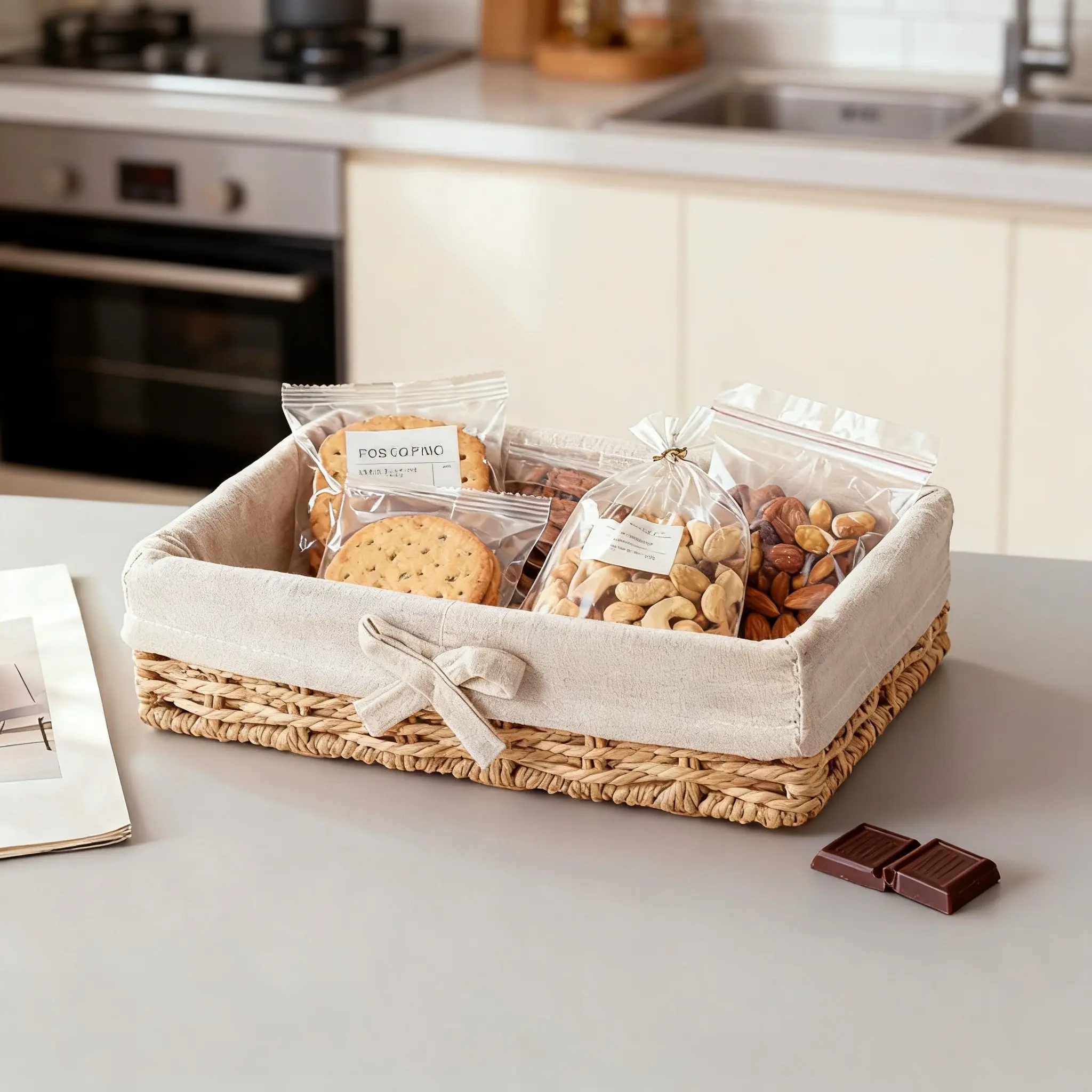 Small Bamboo-Style Kitchen Storage Basket, Desktop Spice Container Organizer, Kitchen Organizers and Storage, Baskets for Organizing, Random Color, Ideal for Kitchen Clutter Management, Organization Baskets