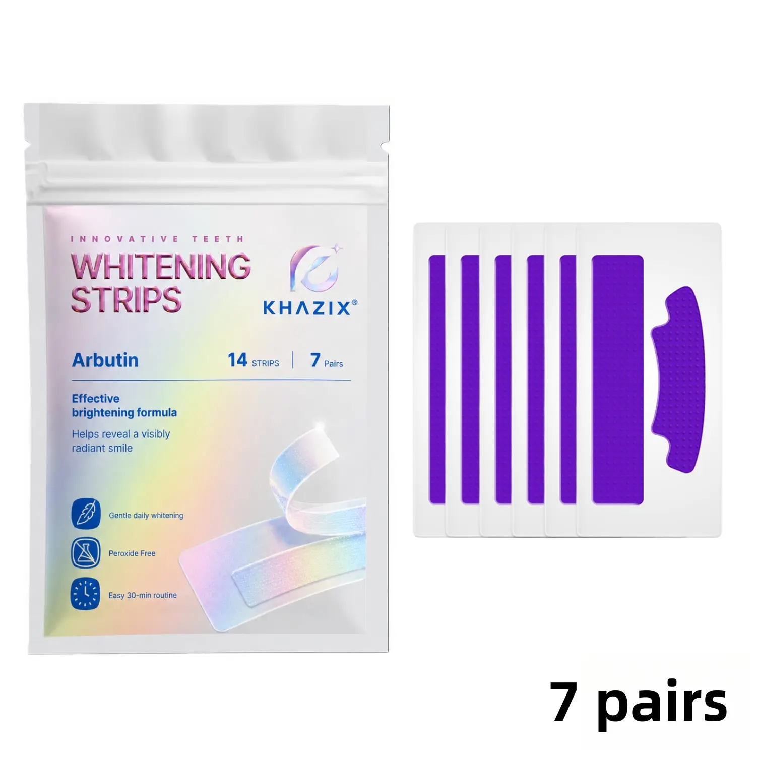 Khazix Teeth-Whitening Strips 7-Pcs, Easy-To-Apply Smile-Care Strips, Contoured-Fit Design, Lift Surface Stains, Daily At-Home Oral Care, Whitestrips