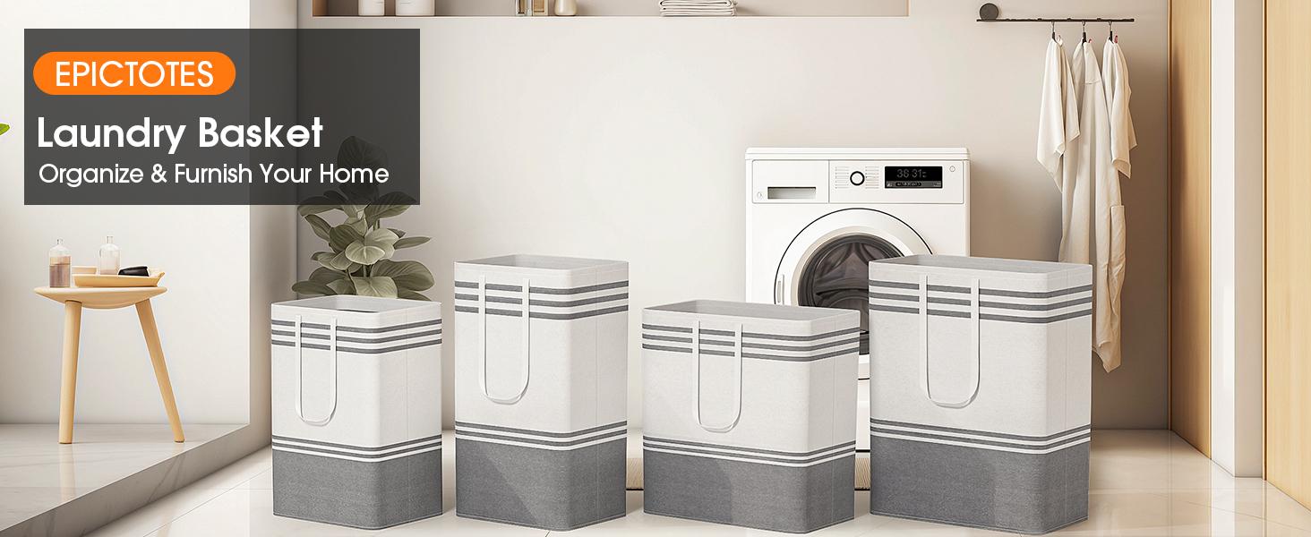 2 Pack Large Laundry Baskets, Laundry Hampers, Freestanding Waterproof Collapsible Clothes Bag with Extended & Reinforced Handles - Clothes Basket for Dorm, Bathroom, Home (Light Grey/75L)