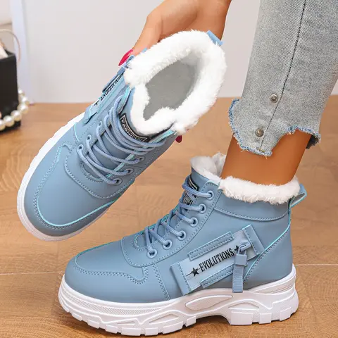 Women's Thick Plush Lined Warm Boots, Fluffy Winter Boots, Winter Outdoor Snow Shoes, Anti-Slip Durable High Top Work Boots, Casual Fall & Winter Footwear