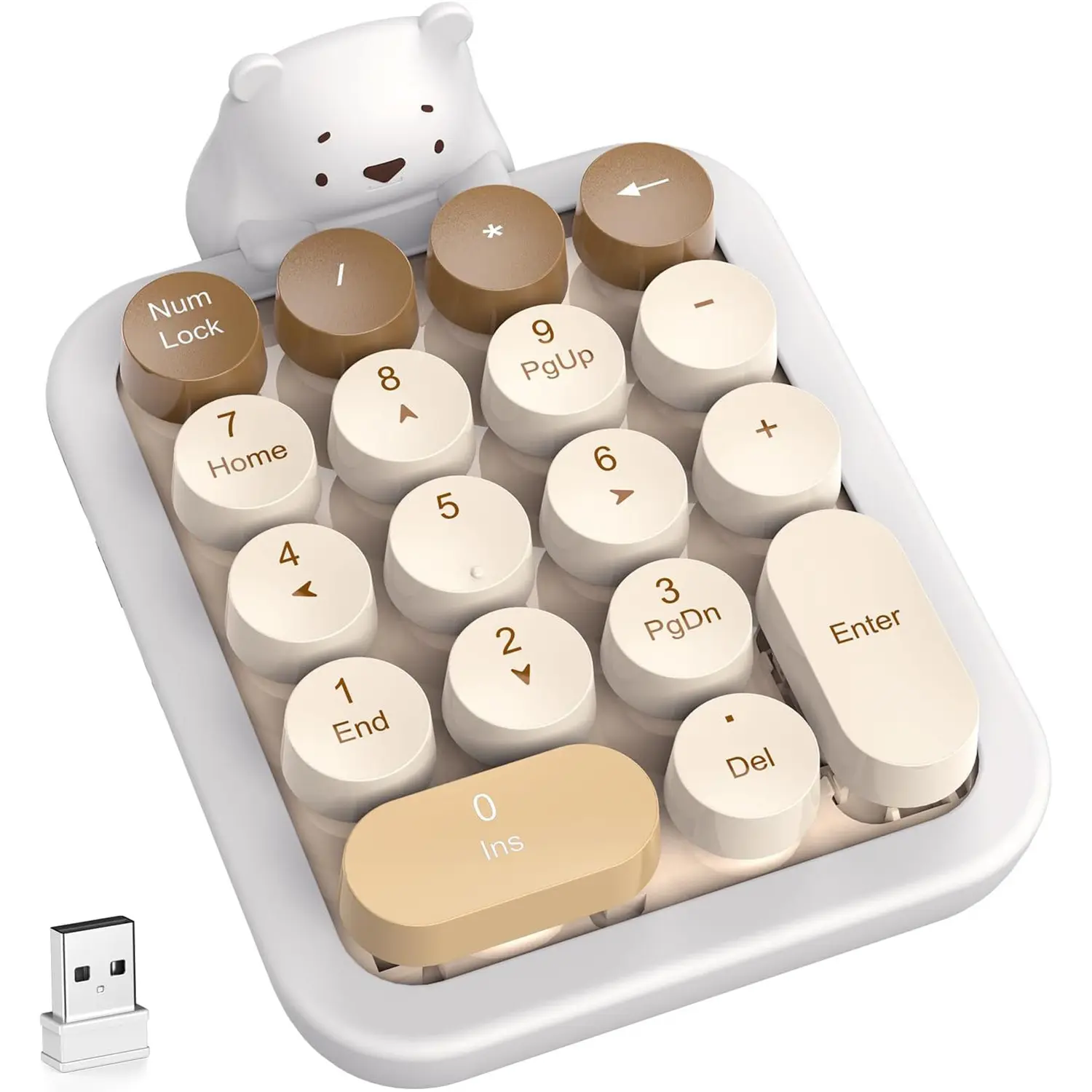 18 Keys Cute Colorful Wireless Number Pad with Silicone Cover & Cute Bear Ornament,Ergonomic 2.4G Wireless Keyboard-PC/Laptop