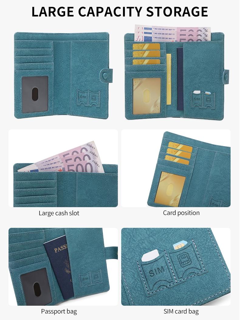 Anti-Theft Travel Passport Holder Wallet, Travel Document Holder, Airplane Design, Snap Closure, Multiple Card Slots & Coin Pocket, Durable Polyester Material