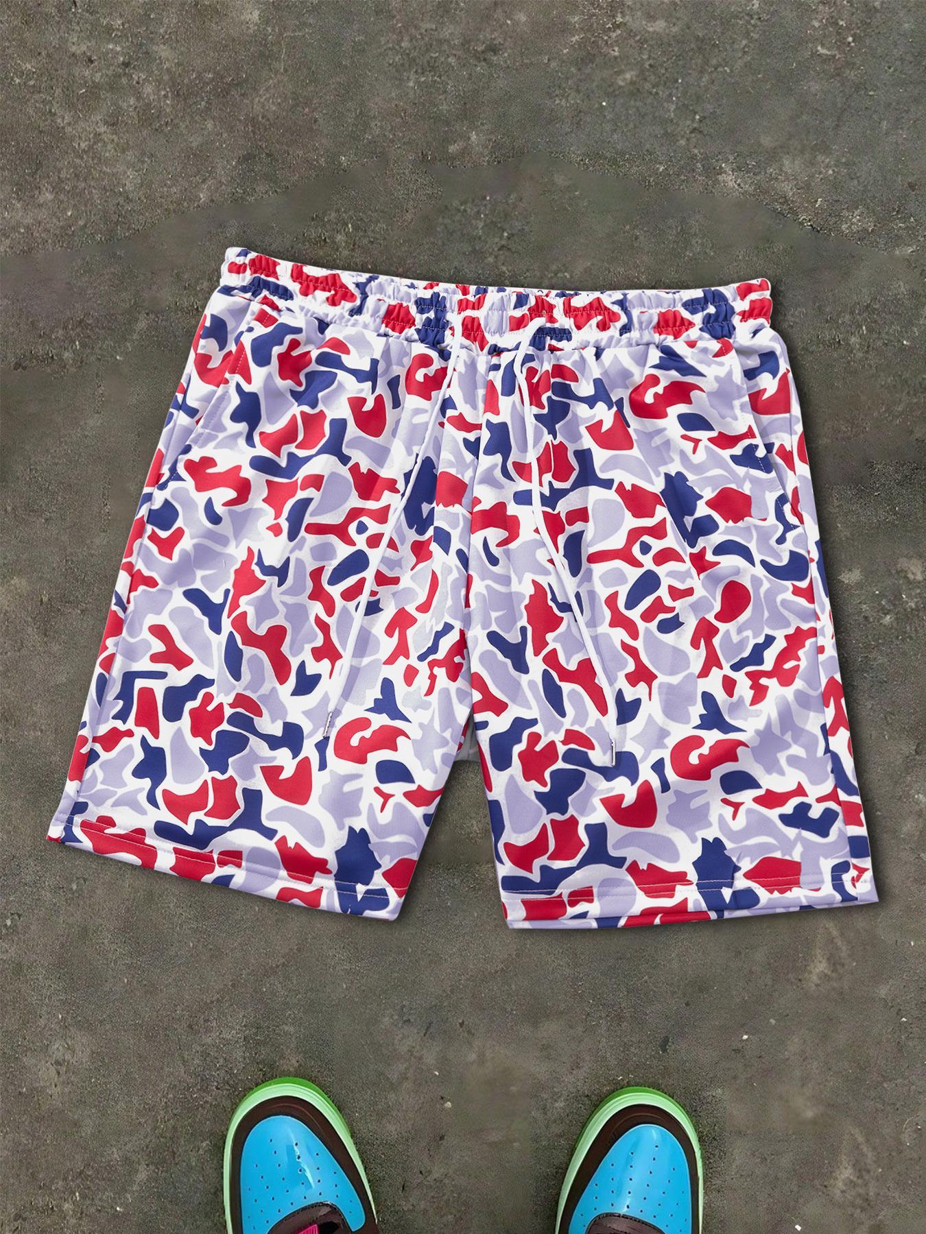 Unisex Camo Print Shorts, Regular Fit Casual Street Shorts for Summer, Fashion Men's Bottoms for Daily Wear