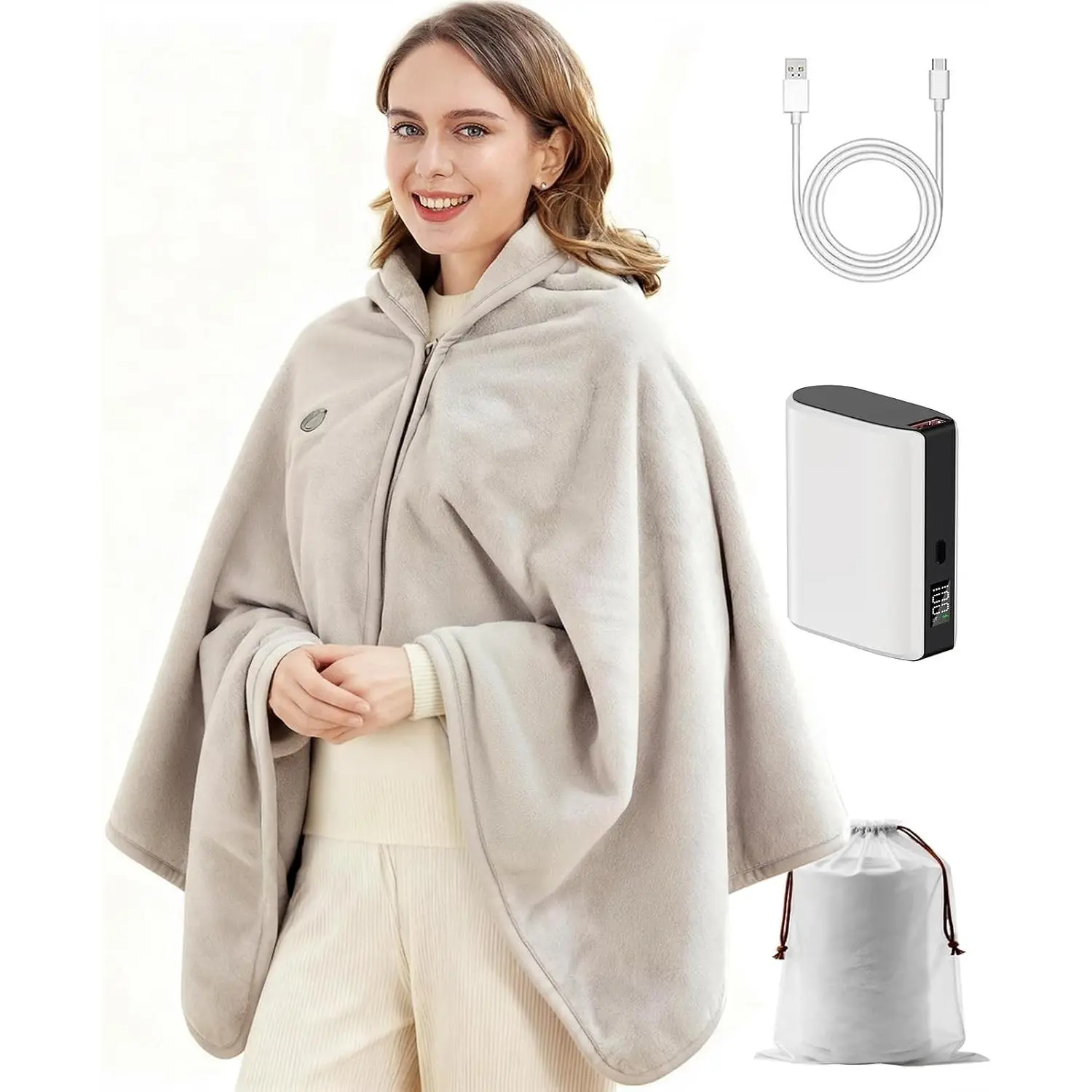 Cordless Heated Blanket, Battery Operated & Rechargeable Throw – Portable Electric Blanket with Far-Infrared Heating, Faux Rabbit Fur, 9000mAh Battery Powered, Travel, Office & Outdoor Use