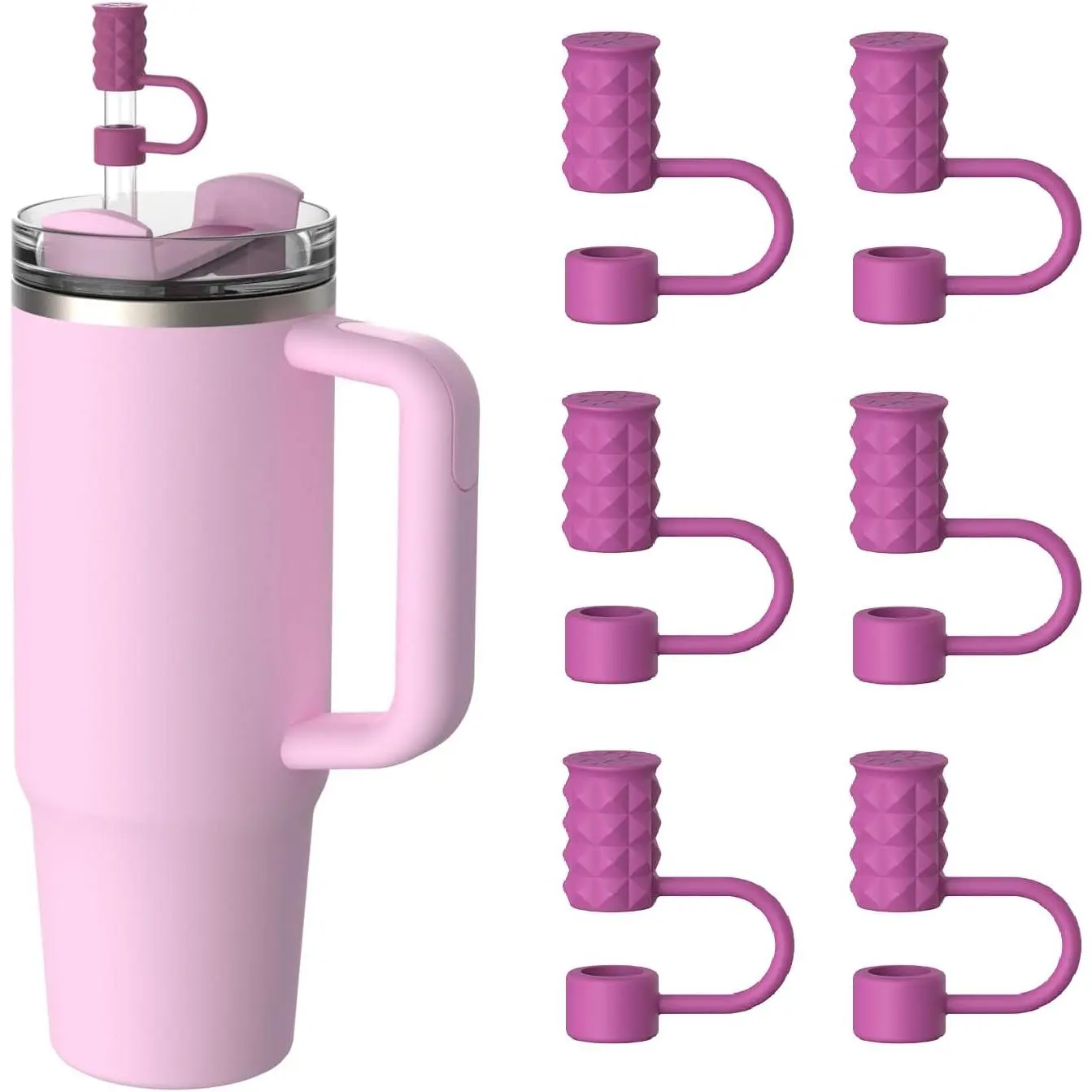 6 count  Straw Covers Cap, 10mm Straw Toppers for  | 6- Set,  , , Dust-Proof, Fits  40/30 Oz Tumblers with Handles, Rose Red