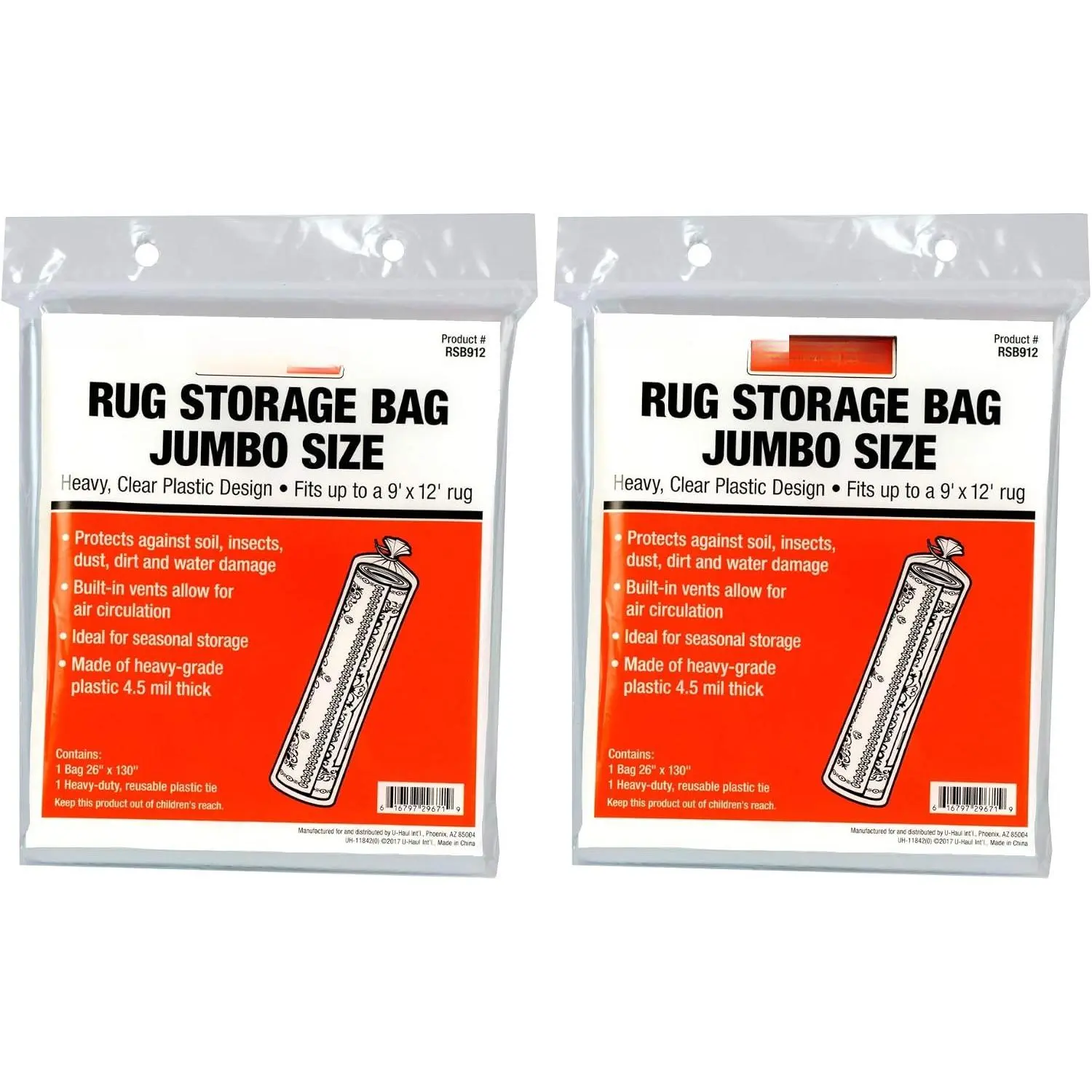 Modern Plastic Rug Organiser Storage Bags - 2-Pack, 26x130" Size, Fits Synthetic Rugs Up to 9'x12'