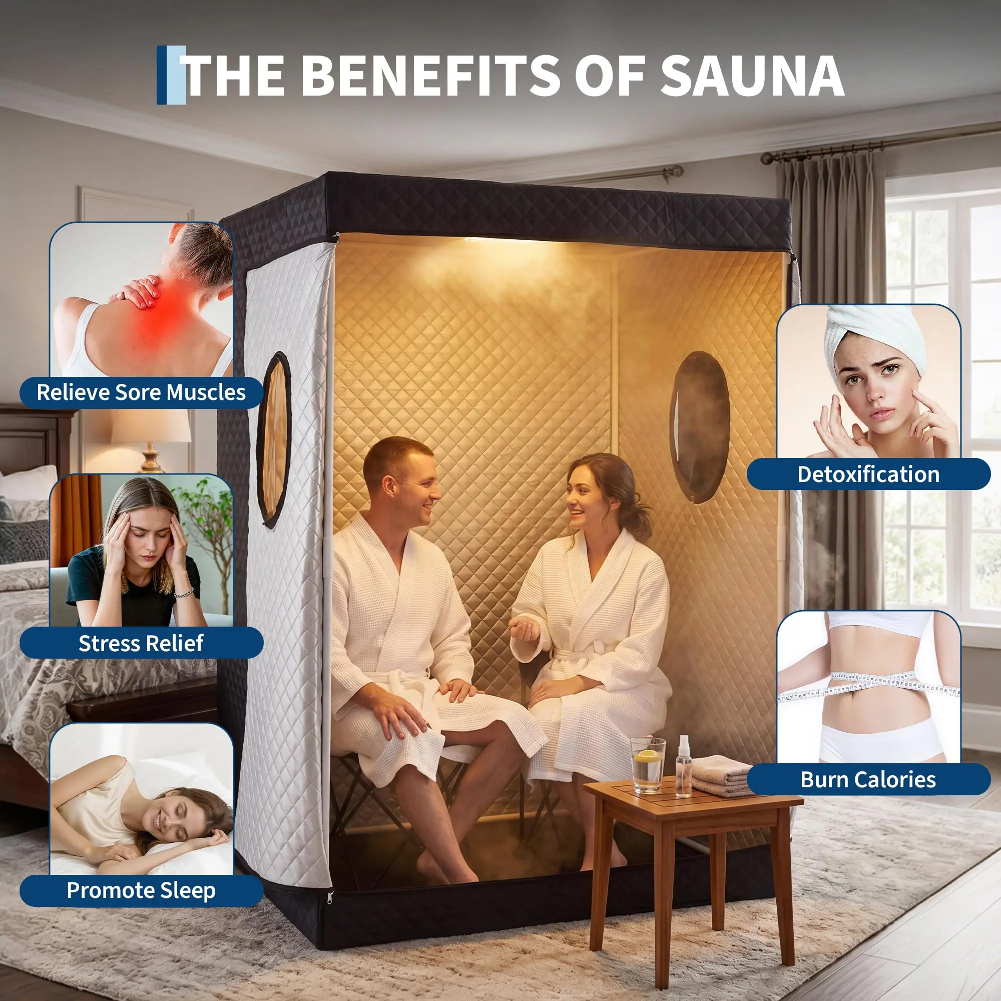 Garvee 2 Person Portable Home Sauna Tent with Upgraded 1400W 3L Steamer (x2), Sauna Pod Box Featuring 2 Foldable Chairs, 15-Level Remote Control, Dimensions 49"x31.5"x72" for Full Body Relaxation