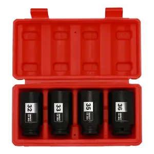 1/2'' Drive Deep Spindle Axle Nut Impact Socket Set 6 Point CR-MO 32 33 35 36mm 4PC Heavy Duty Tool Kit for Car Repair & Maintenanc