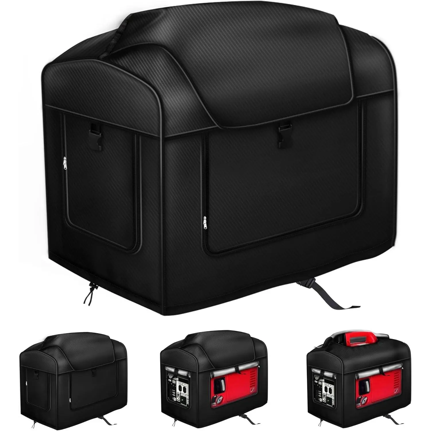 Portable Generator Cover - 21.7Lx13.8Wx17.4H in, Roll-Up All-Around Open Design, Running-Compatible, Black (Fits 2 Key Scenarios)