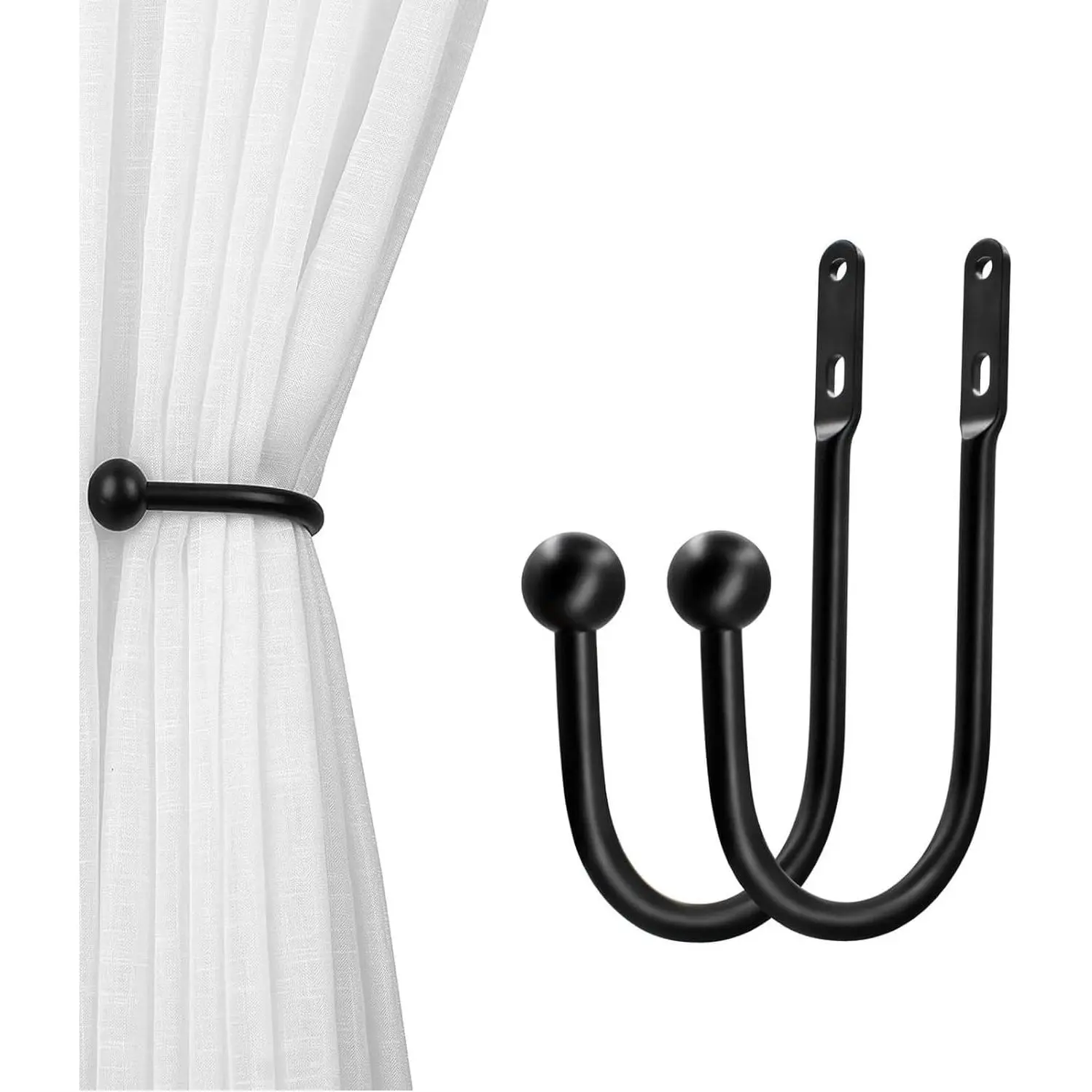 6" L x 3" W Wall Mount Curtain Tiebacks Drapery Holdbacks Black, 2 count | Drapery Holdbacks, Curtain Holdback Hooks, 6"L x 3"W, Simple Style