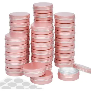 36 Pieces 2 oz Rose Gold Aluminum Tins with Lids & White Labels - Small Empty Storage Tin Cans Jars for Candles, Lip Balm, Jewelry, Crafts and Travel Storage