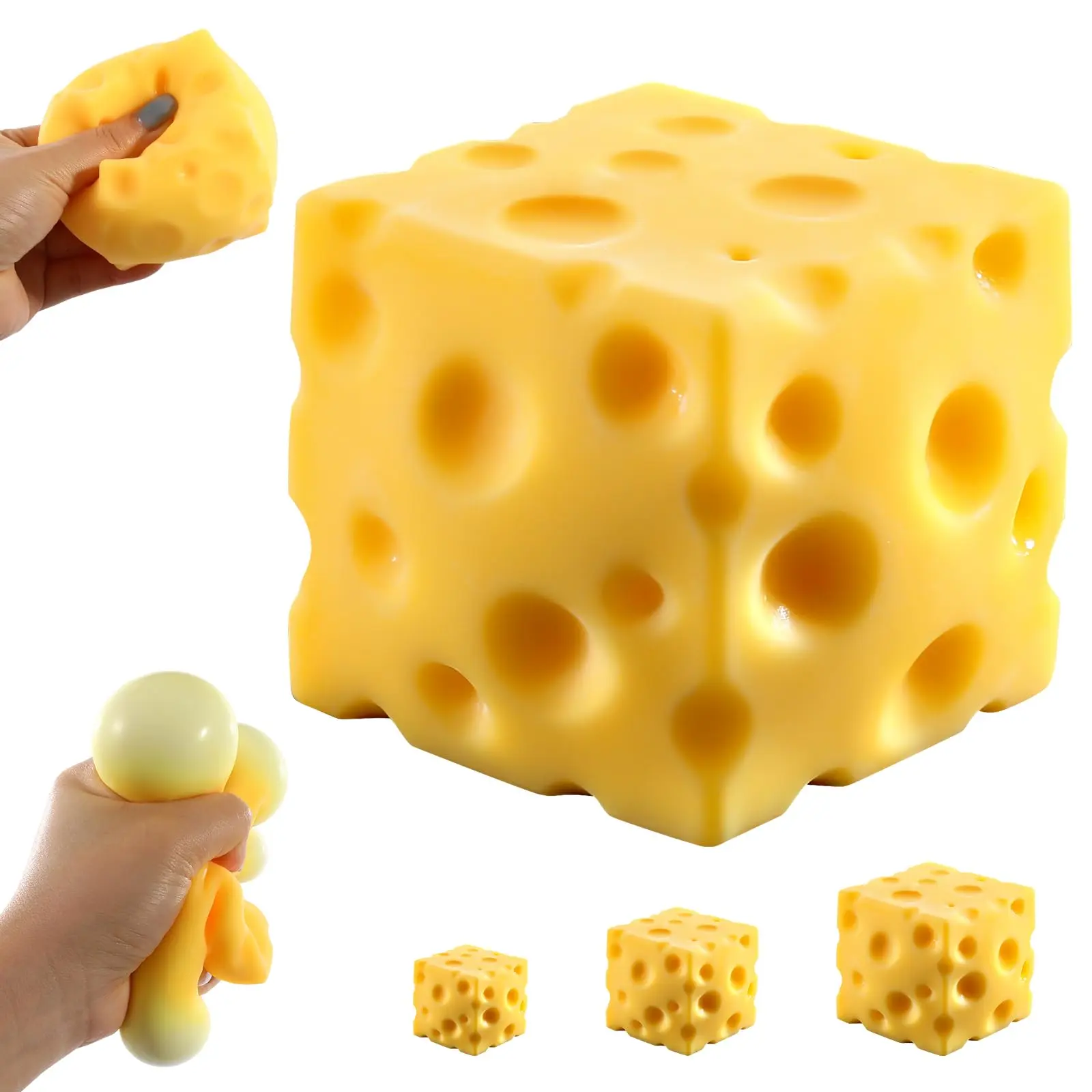 Giant Cheese Squishy Play Dough, Soft Large Block Slow-Rise Unisex Stress Relief Toy, Adult Decompression Squeeze Item, Instant Calm Down Fidget Desk Decor, Party Supplies Gift Squishies