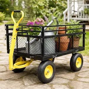 ARCH Heavy Duty Steel Garden Cart 1400 lbs Capacity Utility Wagon with Removable Mesh Sides Flatbed 2-in-1 Handle 16" Pneumatic Tires Metal Yard Cart for Garden Farm Lawn Black/Orange Options, Black/Orange Color Options, Metal Material