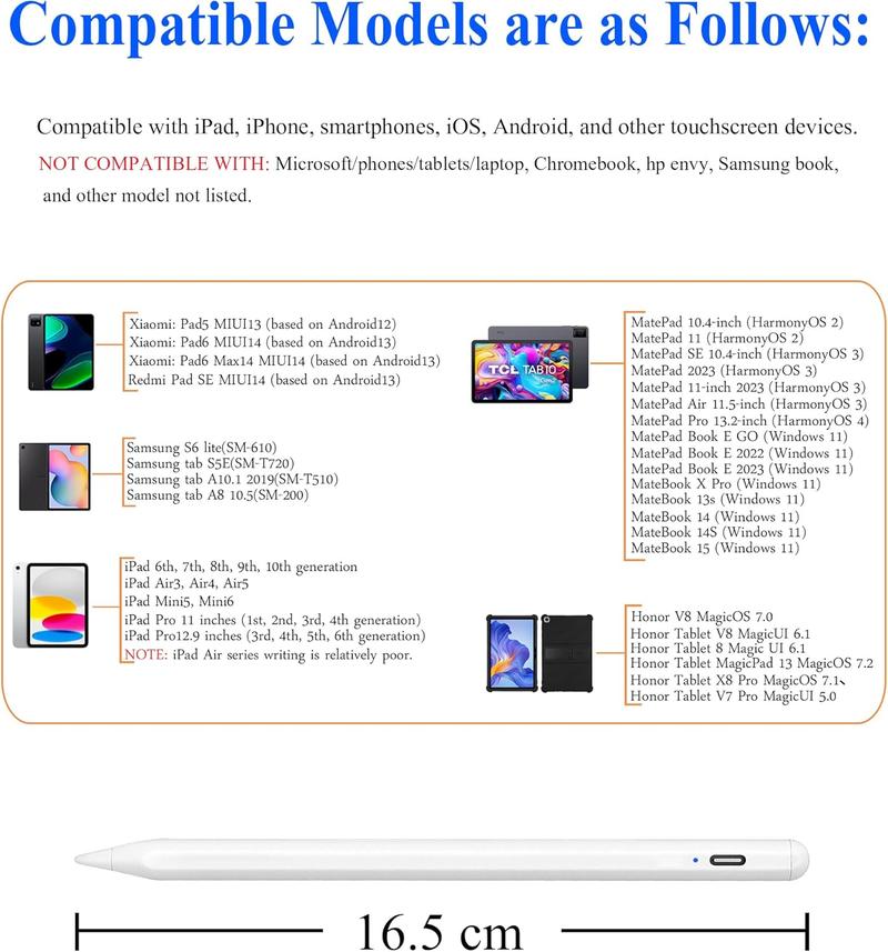 Active Stylus Pens for Touch Screens with Magnetic Design, Rechargeable Universal Stylus Pen, Fine Point Stylus Pen For iPad Pro/Air/Mini/For iPhone/For iOS/For Android/For Tablets Writing & Drawing-White