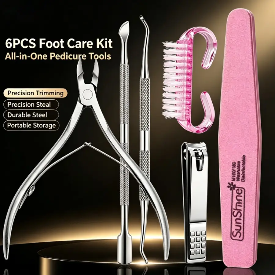 Portable 6PCS Manicure Nail Care Set, Compact Lightweight Design, Perfect for Daily Household Nail Grooming & Travel On-the-Go DIY Nail Maintenance