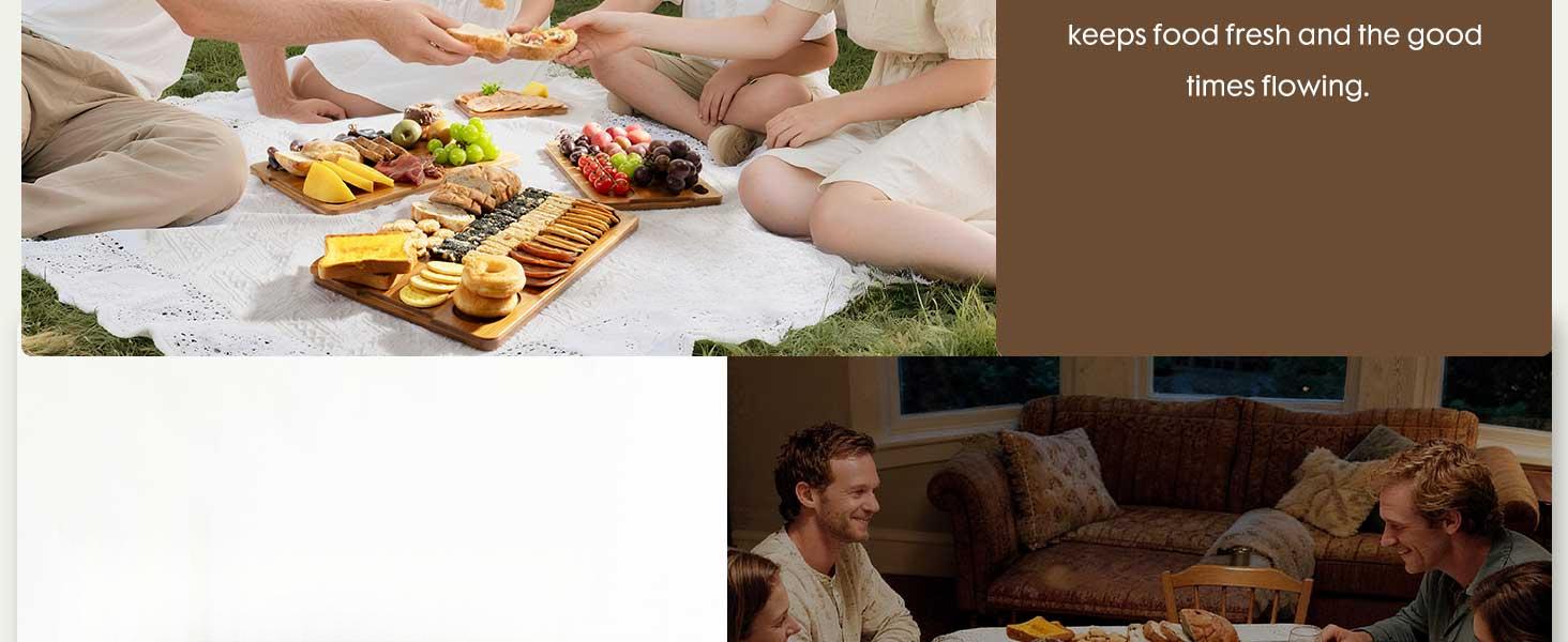 Deep-Carbonized Bamboo Cutting Boards for Kitchen with Wood Storage Stand, Reversible Charcuterie & Chopping Boards with Juice Grooves and Easy-Grip Handles, Knife-Friendly, Kitchen Gift