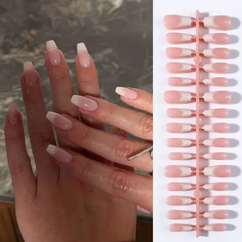 150pcs French Gradient Nail Tips, Press-On Nails, Medium Size, Acrylic Material, Gel Adhesive & File Included, Summer Manicure Essentials, False Nail Set