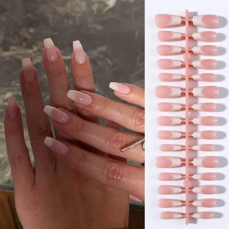 150pcs French Gradient Nail Tips, Press-On Nails, Medium Size, Acrylic Material, Gel Adhesive & File Included, Summer Manicure Essentials, False Nail Set