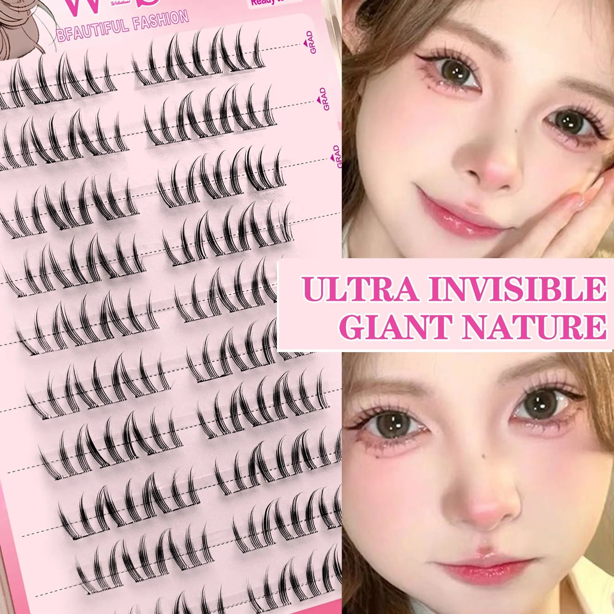 Anime Style Dense Cartoon Eyes False Lashes, Devil Style Glue-Free Upper Lashes 60 Pcs, Self-Adhesive Extension Faux Eyelashes, Voluminous False Eyelashes