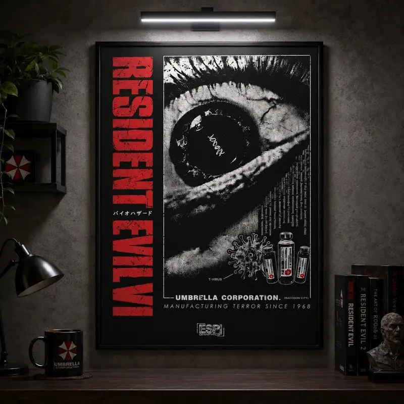 Resident Evil (1996) Original Nightmare Canvas Wall Art, Vintage Laboratory Blueprint Poster for Gaming Room Decor waterproof canvas wall art exquisite poster  bedroom dorm gaming room office classic print unique wall art decoration life canvas wall art