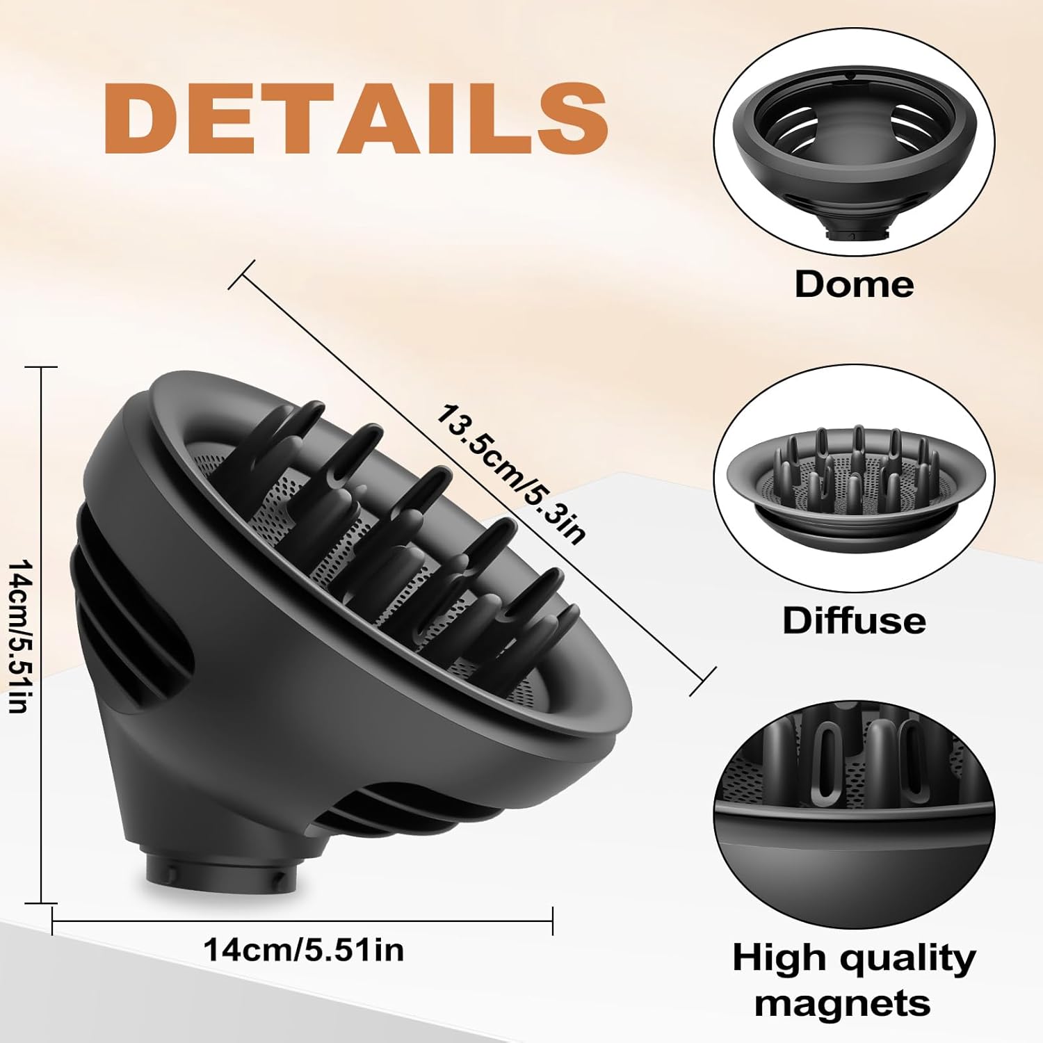 Curl Diffuser Attachment for Airwrap, Upgraded Nozzle Dome and Diffuse Modes for Faster Drying and Defined Curls, Grey