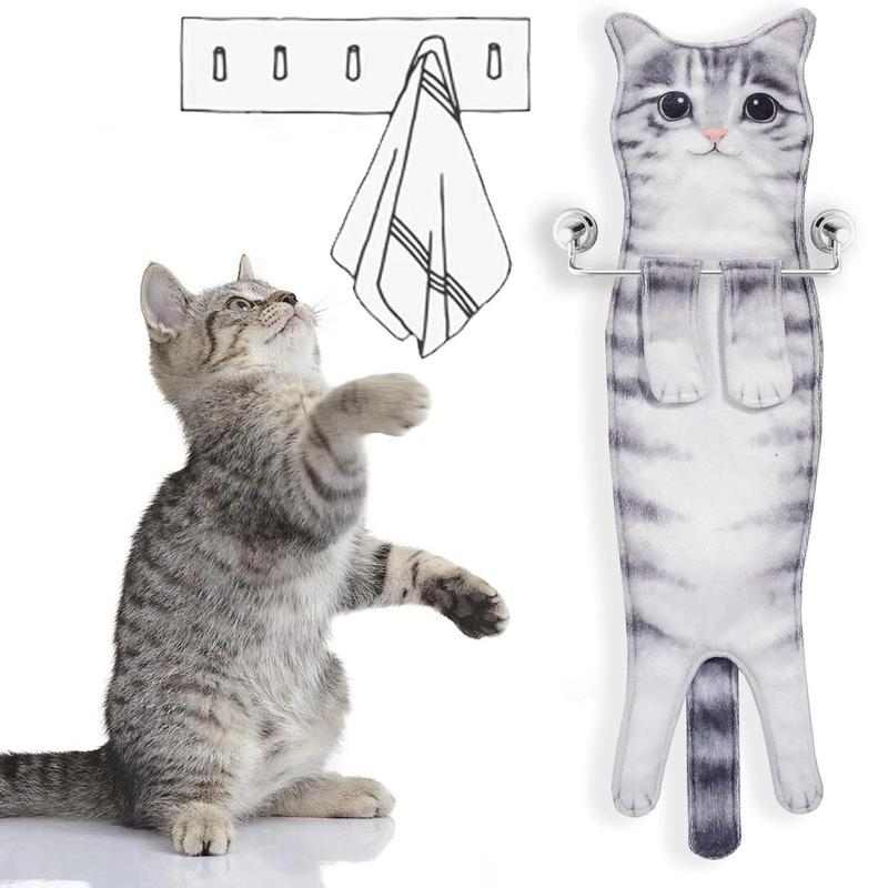 Funny Cat Hand Towels Kitchen Bathroom Hand Towel Quick Dry Soft Absorbent Microfiber Cat Shape Wipe Hands Towel For Cat Lovers