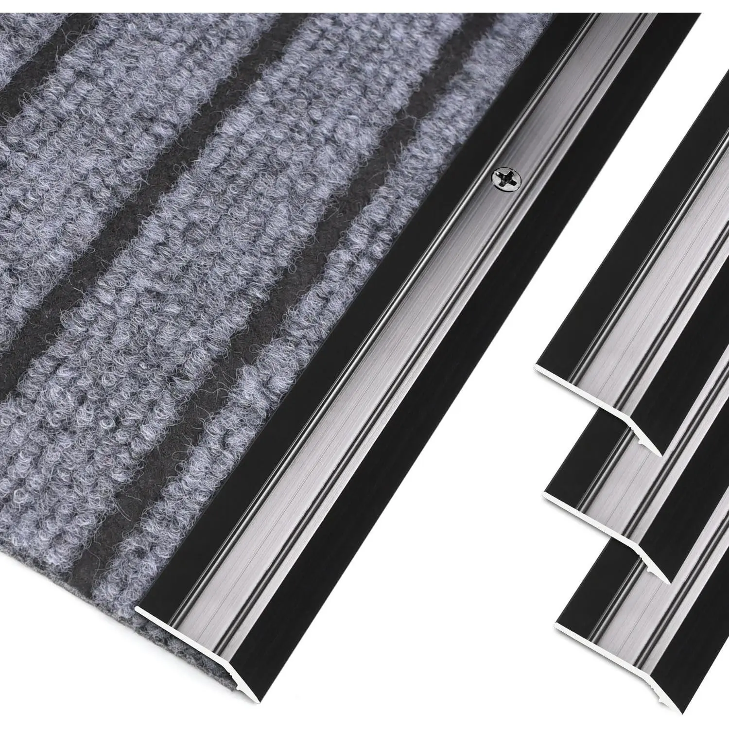 3-Pack Metal Carpet Floor Transition Strips, 36in Carpet to Tile Floor Edging Trim Strip, Aluminum Threshold Strip Suitable for Threshold Height Less Than 5mm (Black)