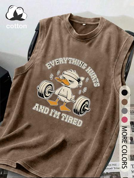 Cotton Retro Distressed Men's Tank Top Round Neck Stylish Sleeveless Shirt, Trendy Summer Apparel for Men