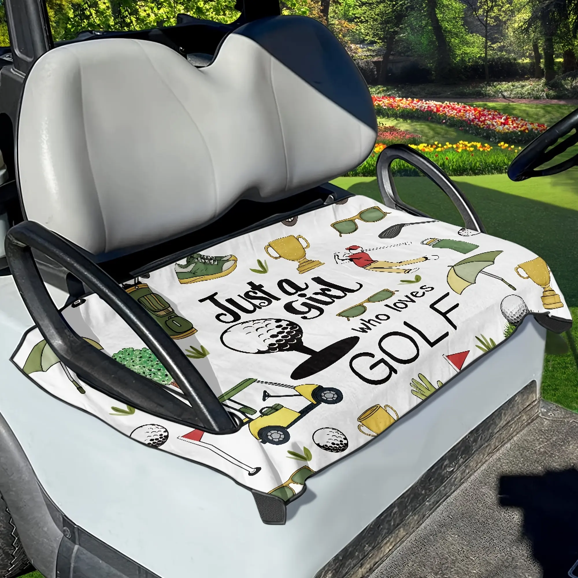 A Golf Cart Trophy Design Seat Cover That Fits Most Club Car Golf Carts, Ideal for Golf Enthusiasts. A Great Gift for Girls And Women for Birthdays, Christmas, Or Friends, Especially for Those Who Are Passionate about Golf