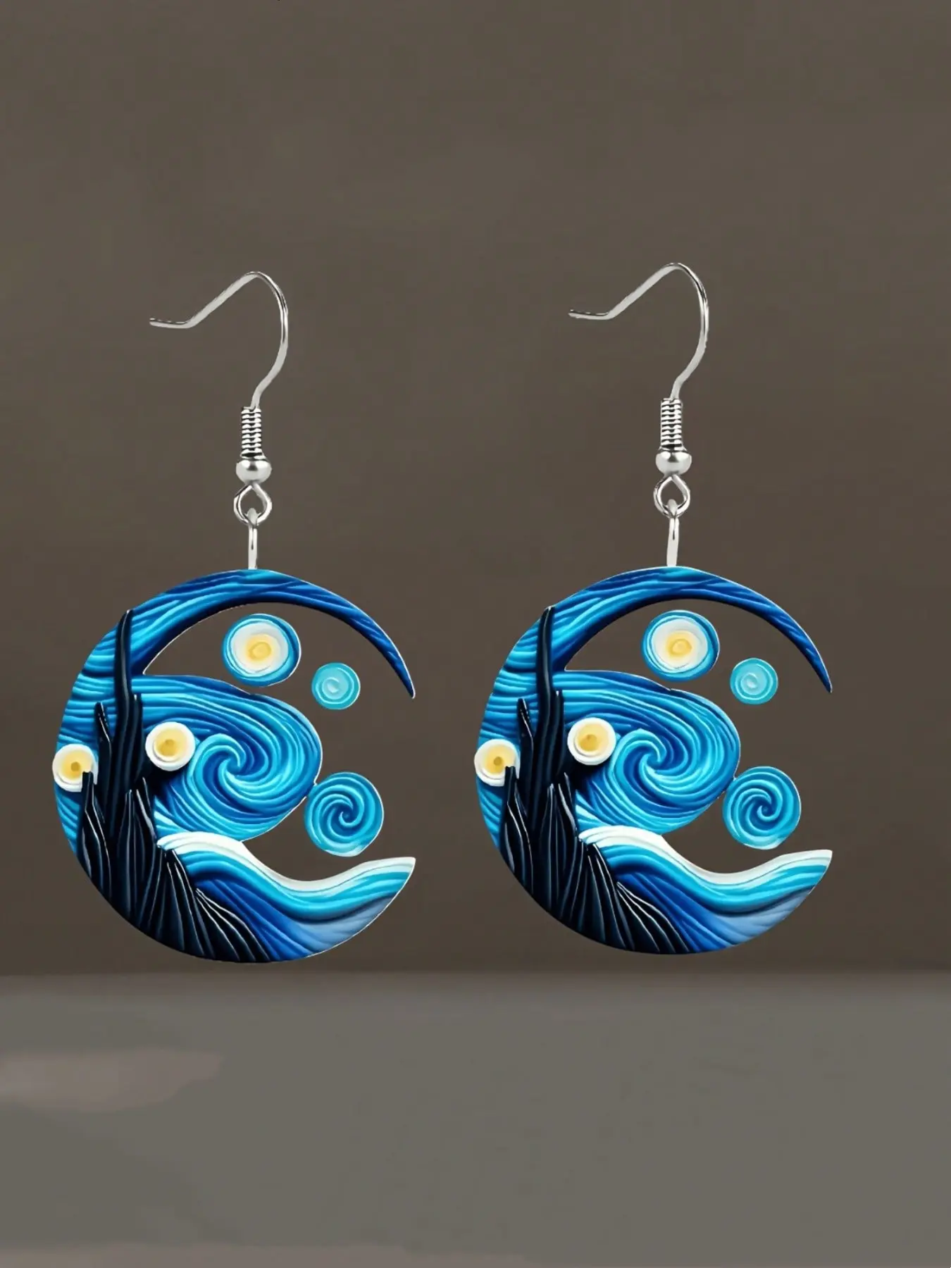 Creative Boho Acrylic Earrings, Vincent Van Gogh Starry Night Design, Blue Swirl and Stars, Fashionable Plain Style, All Seasons Wear, Beachy Tropical Earrings
