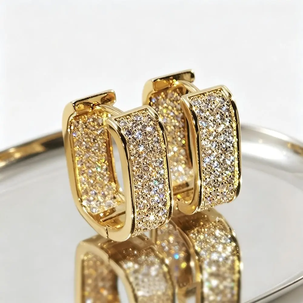 Hypoallergenic Gold Jewelry Earrings Set - 1.7x1.4cm Double Hug Hoop Earrings, Hinged Clasp No-Back Geometric Round Layered Hoops, Won't Fade for Sensitive Ears