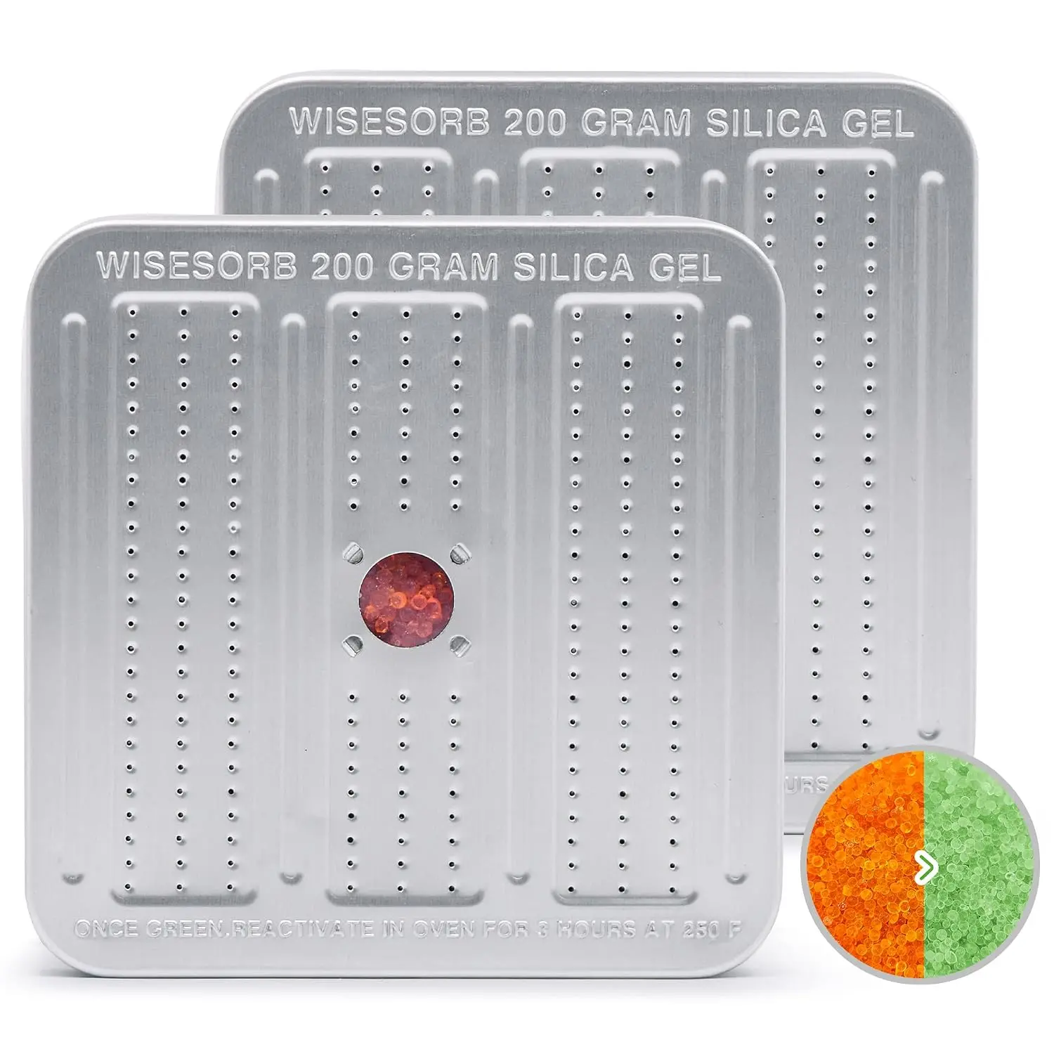 200 Gram 2 Pack  Safe Dehumidifier,  Silica Gel Dehumidifier, Indicating Silica Gel Desiccant Canister (Orange to Green)