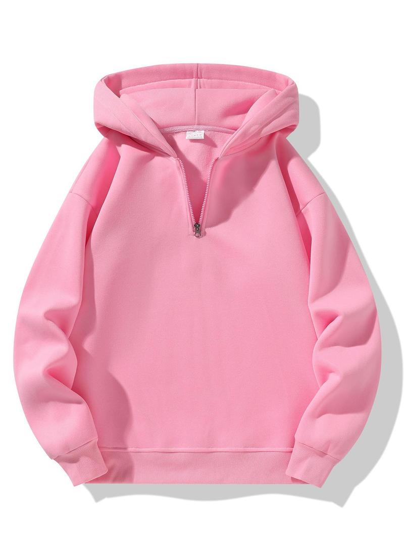 Men's Plain Half Zip Drop Shoulder Essentials Hoodie, Regular Fit Casual Long Sleeve Hooded Sweatshirt for Fall & Winter, Men's Clothes for Daily Wear