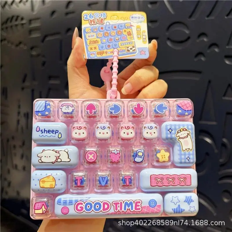 2026 new hot item Funny 26 Grid Keyboard Keycap Clicker Keychain Fidget Push Squeeze Stress Anxiety Relief Decompression Sensory Bag Charm Gift