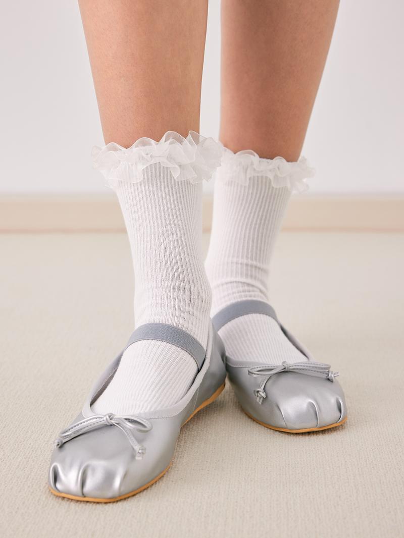 Cider [2 colors, size One Size-One Size] Solid Lace Trim Crew Socks