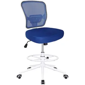 Armless Ergonomic Mesh Tall Drafting Office Stool with Adjustable Height Stable Foot Ring Rolling Counter Height Computer Chair with Casters Space Saving Furniture for Compact Home Office Narrow Workspace All Standing Desk Setups