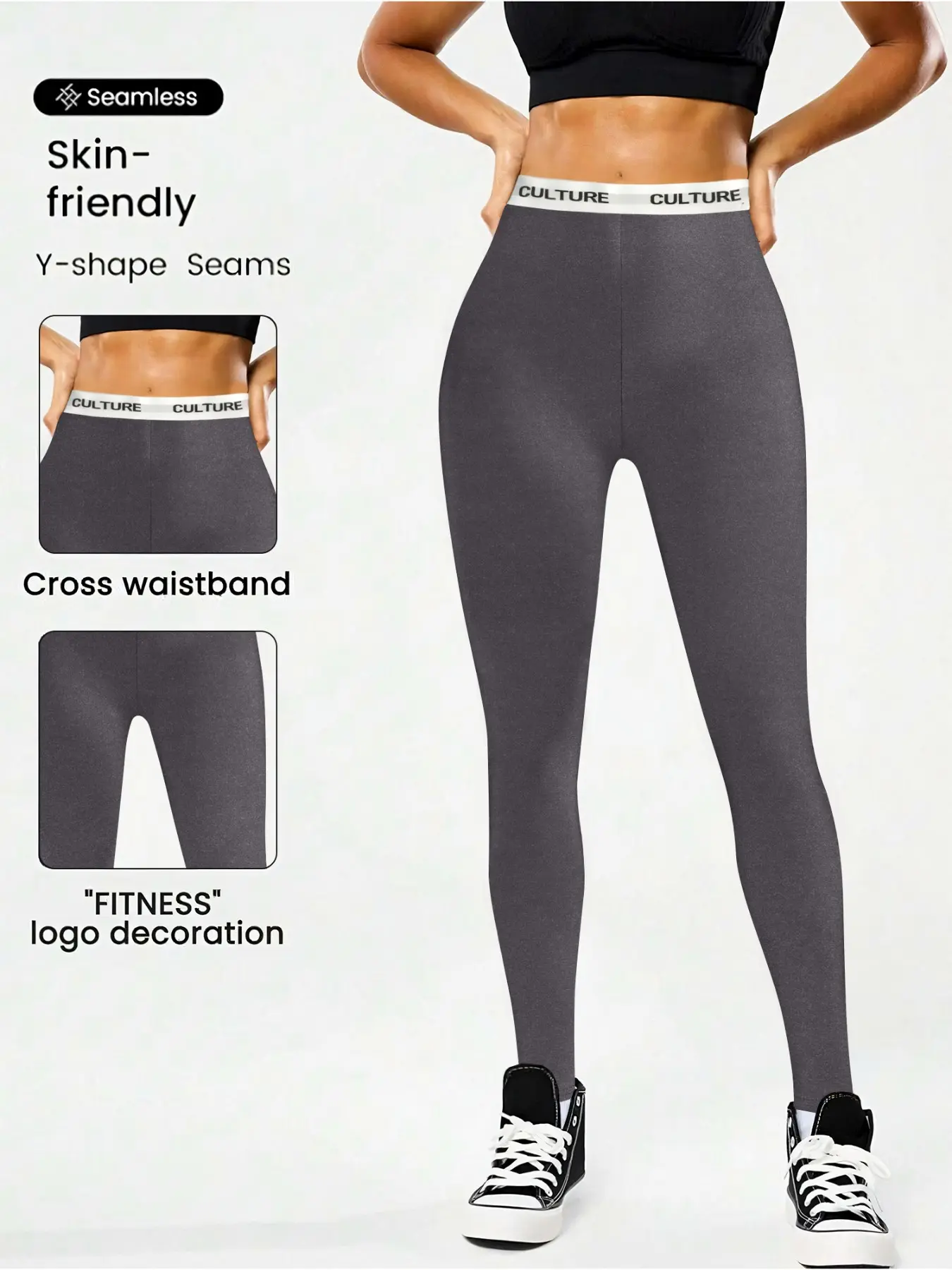 High Waist Shark Skin Leggings, High Elasticity Slim Fit, Non-Slip Design, Fits All Leg Types, Casual All-Season Wear