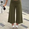 Women's Elastic Turn-Up Capri Pants, Loose-Fit Straight Leg, Breathable Casual Yoga Trousers, Summer Versatile Bottoms, Casual Stretch Waist, 4 Colors