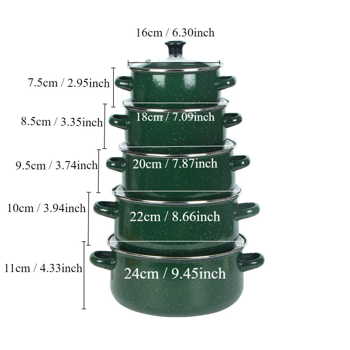 Enamel Pot Set, 5 Counts/set Multifunctional Stockpot with Lid & Handle, Stackable Pots, Ideal Cooking Tool for Home Kitchen Dining Room Barbecue