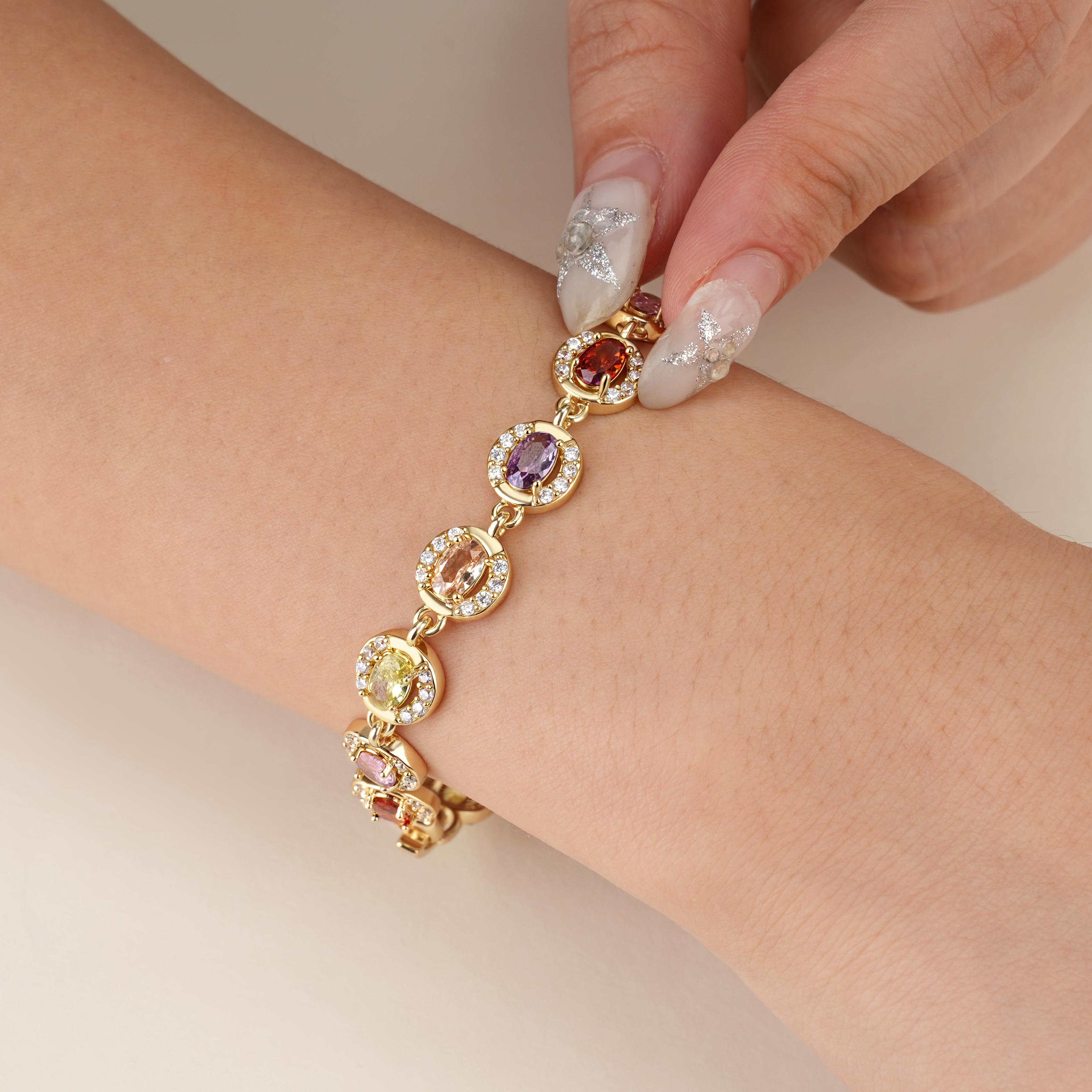 MEIITRUE 14K Gold Plated Multi Colored Tennis Bracelet for Women Hypoallergenic Cubic Zirconia Bracelet Adjustable Glow in Five Ways Fashion Jewelry Gift for Girls MEIITRUE 14K Gold Plated Multi Colored Tennis Bracelet for Women Hypoallergenic Cubic Zirconia Bracelet Adjustable Glow in Five Ways Fashion Jewelry Gift for Girls