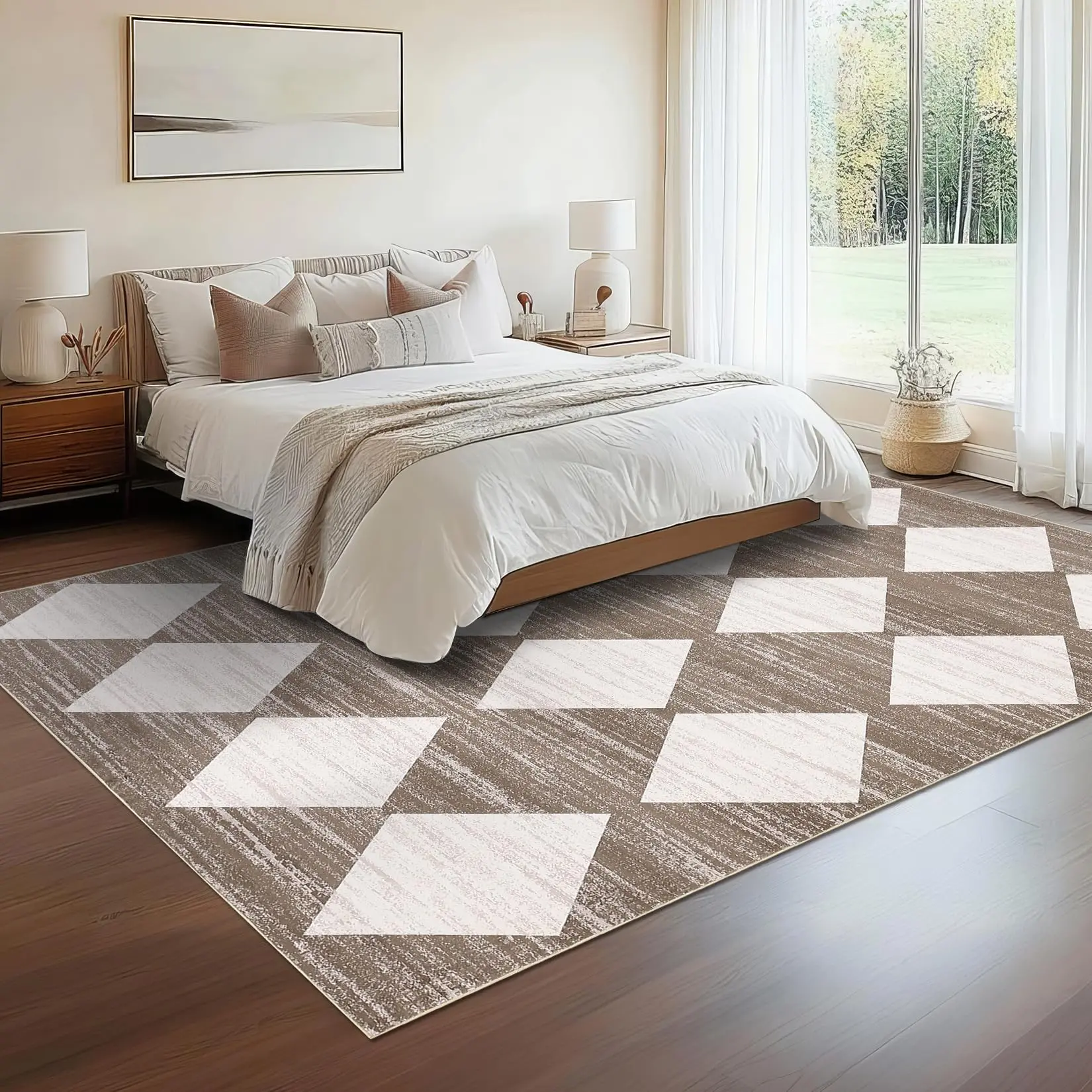 2*6ft/5*7ft/8*10ft/9*12ft/10*13ft Washable Area Rug, Modern Geometric Checkered Floor Rug with Non-Slip Backing & Low Pile for Living Room, Dining Room & Bedroom