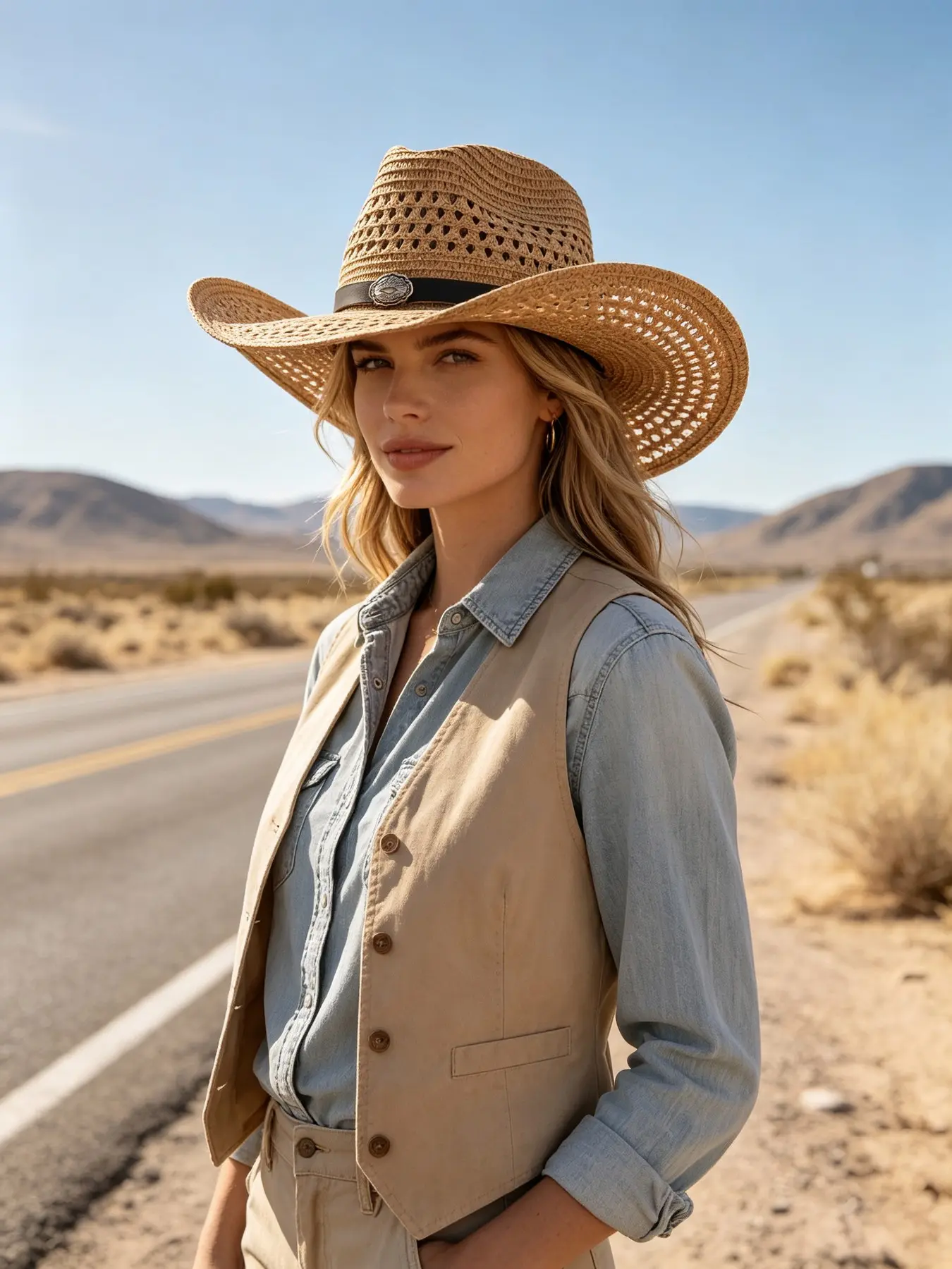 Western Straw Cowboy Hat for Women Men, Breathable Hollow Weave Wide Brim Sun Hat with Adjustable Windproof Strap, Foldable Outdoor Western Hat for Travel Camping Hiking Beach