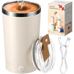 Self Stirring Coffee Mug With Lid Electric High Speed Self Stirring Mug 400ml Rechargeable Detachable Stainless Steel Self Stirring Cup for Coffee, Milk, Cocoa Christmas (Beige)