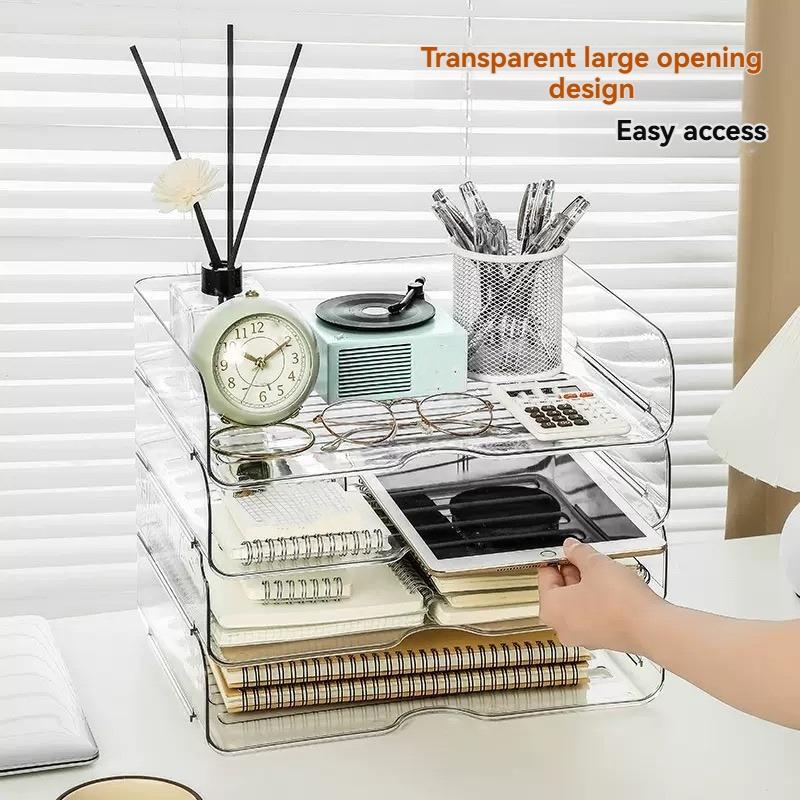 Transparent Desktop Organizer Box, 1 Count Stackable File Storage Box, Desk Side Storage Solution for Document Sorting & Categorizing, Files Organizer