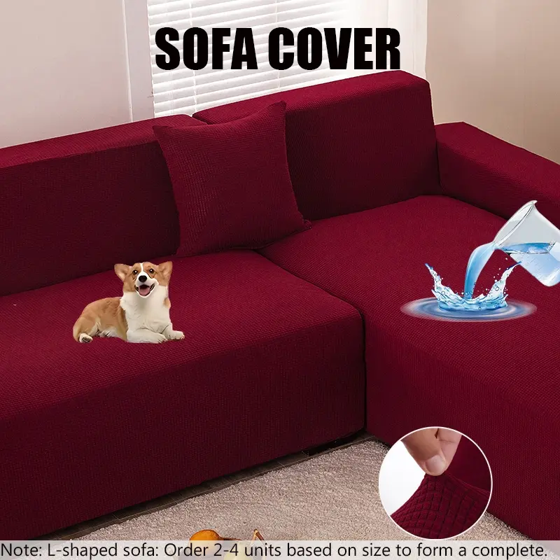 Waterproof Stretch Corn Grain Sofa Cover, Pet Hair Resistant Anti-Scratch Jacquard Slipcover for L-Shaped Couch, Sofa Couch Covers