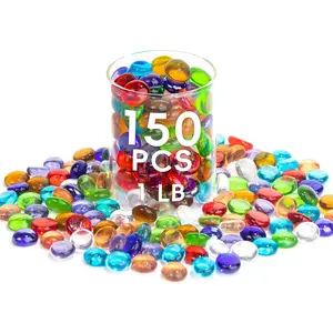 1 LB 150PCS Mix Color Mini Flat Glass Marbles Beads 0.5"~0.7" for Vase Fillers Fish Tank Aquarium Table Scatter Home Decorative Art Craft Supplies
