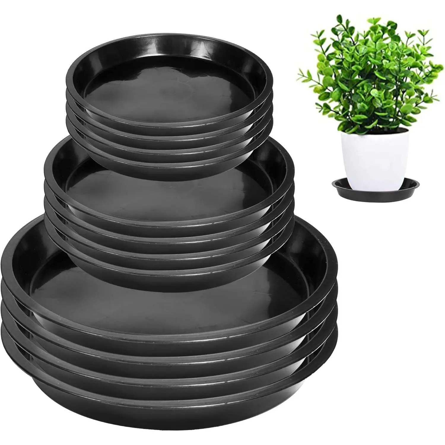 6 8 10 Inch Plant Saucer 12 Pack Round Plant Tray Plastic Plant Drip Trays for Indoor Outdoor Garden Plants, Collects Flower Pot Drainage and Excess Water