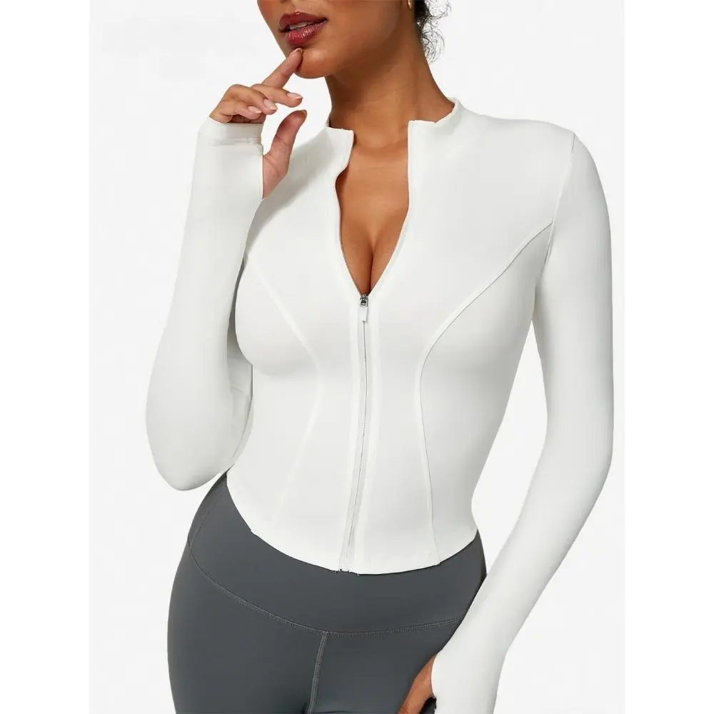 Women's Cropped Long-Sleeve Athletic Shirt - Lightweight Half-Zip Stand Collar Sporty Jacket with Thumb Holes, Workout Jackets for Gym Running
